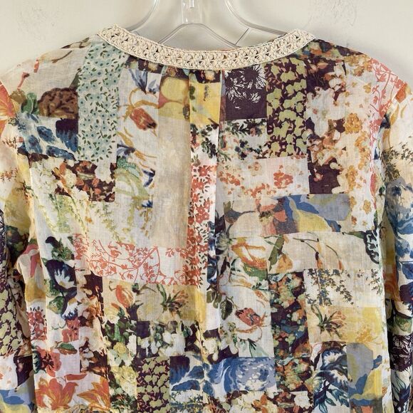 Anthropologie Maeve Abella Blouse Floral Patchwork Crochet Trim Top Size 0 - Picture 11 of 16